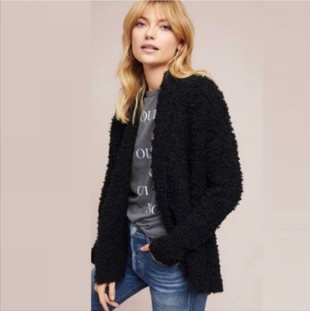 Anthropologie AKEMI + KIN Bernadette Open Front Shaggy Cardigan Black Size Small